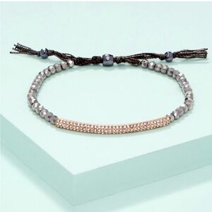 Stella&Dot Gray Gunmetal Rose Gold Tribute Adjustable Pulley Bracelet Crystal